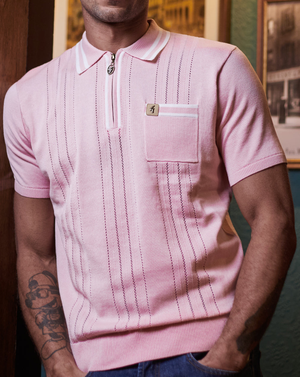 Gabicci Vintage Johnson Knit Polo Soft Pink