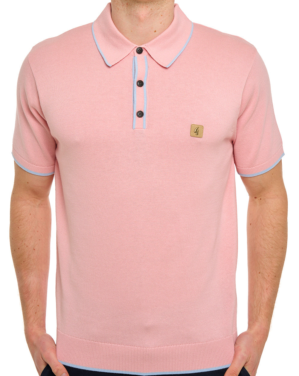 Gabicci Vintage Lineker Tipped Knitted Polo Pink Sky