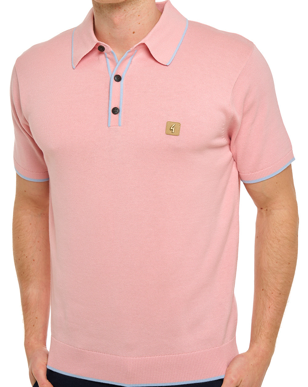 Gabicci Vintage Lineker Tipped Knitted Polo Pink Sky