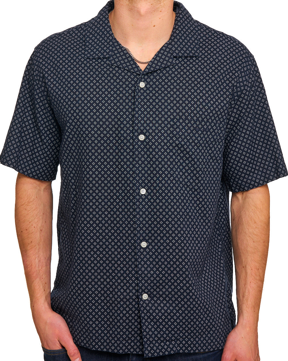 Gant Cotton Linen Print SS Shirt Faded Denim
