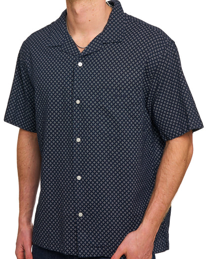 Gant Cotton Linen Print SS Shirt Faded Denim