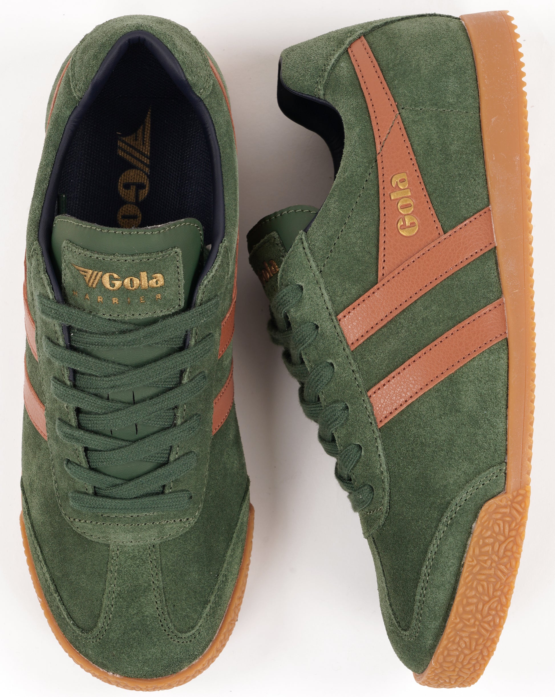 Gola Harrier Suede Trainers Evergreen/Moody Orange/Navy