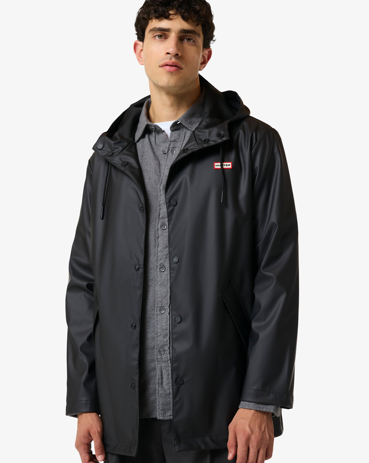 Hunter Unisex Jo PU Downpour Rain Jacket Black