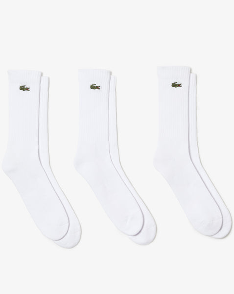 Lacoste 3 Pack Long Ribbed Socks White