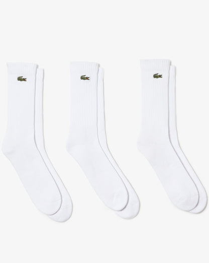 Lacoste 3 Pack Long Ribbed Socks White