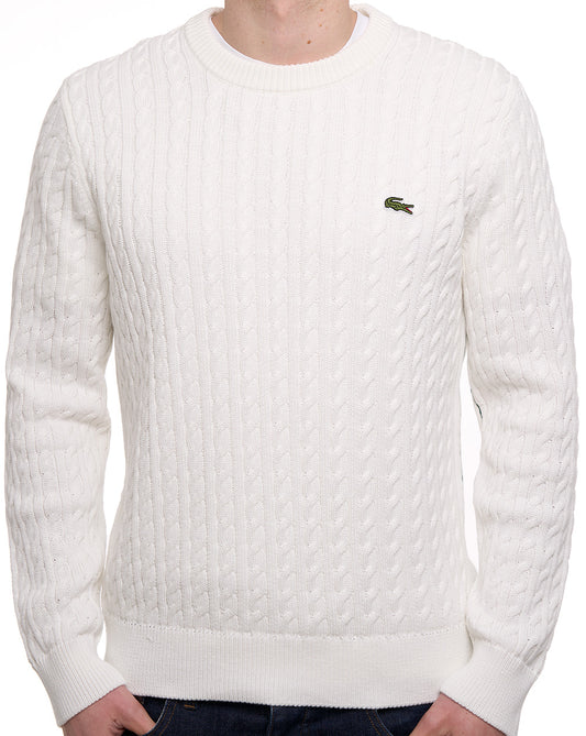 Lacoste Cable Knit Cotton Jumper Flour