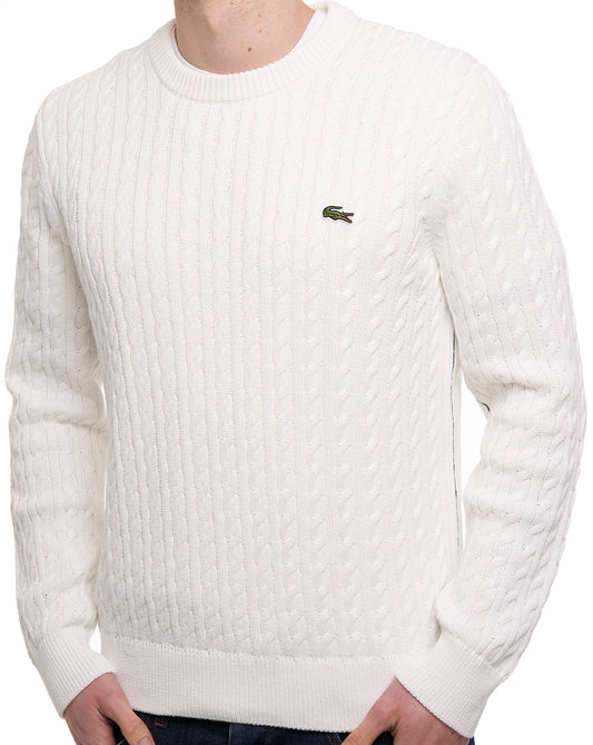 Lacoste Lacoste Cable Knit Cotton Jumper Flour