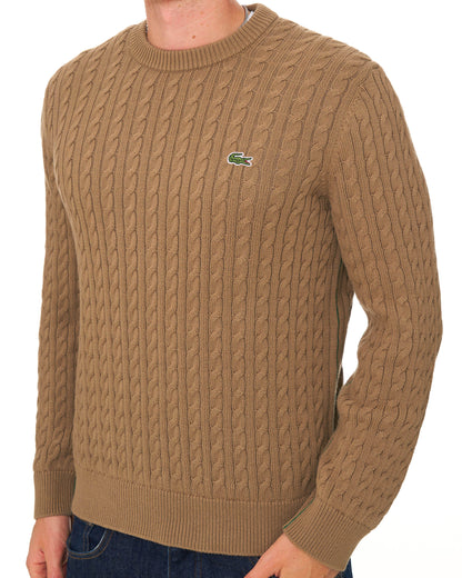 Lacoste Cable Knit Jumper Camel