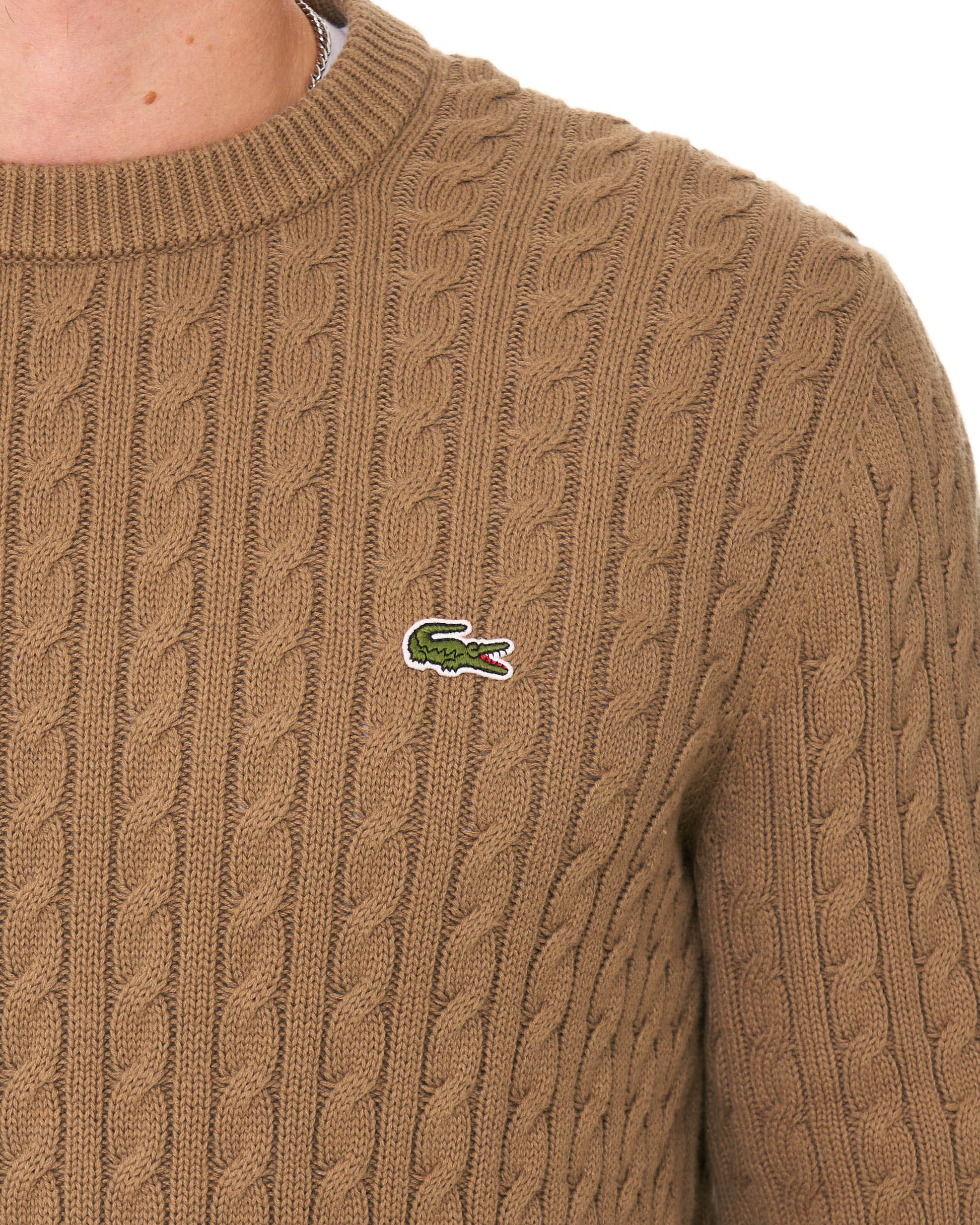 Lacoste Cable Knit Jumper Camel