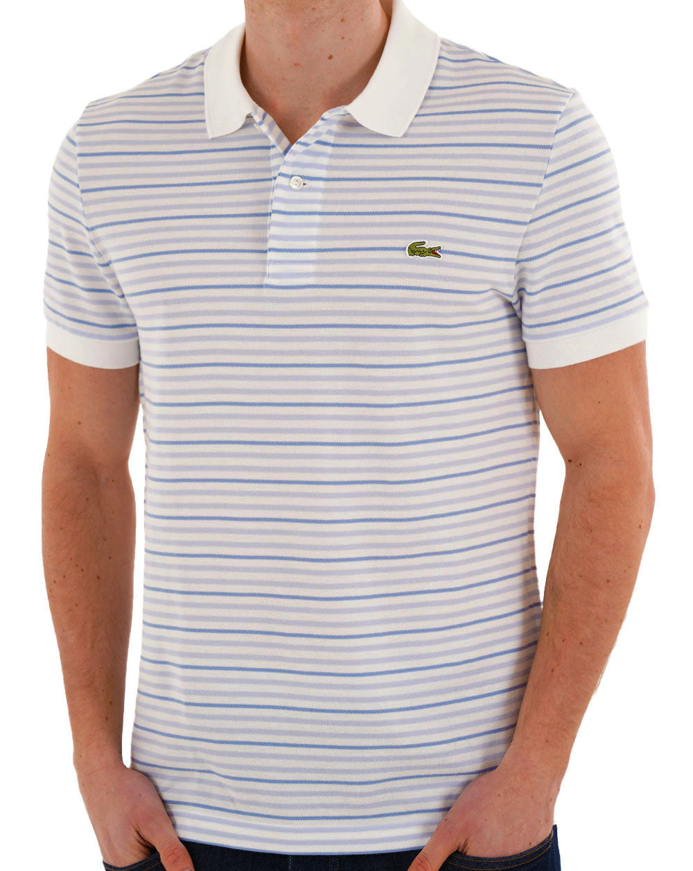 Lacoste Fine Stripe Polo Shirt Blue/Off White