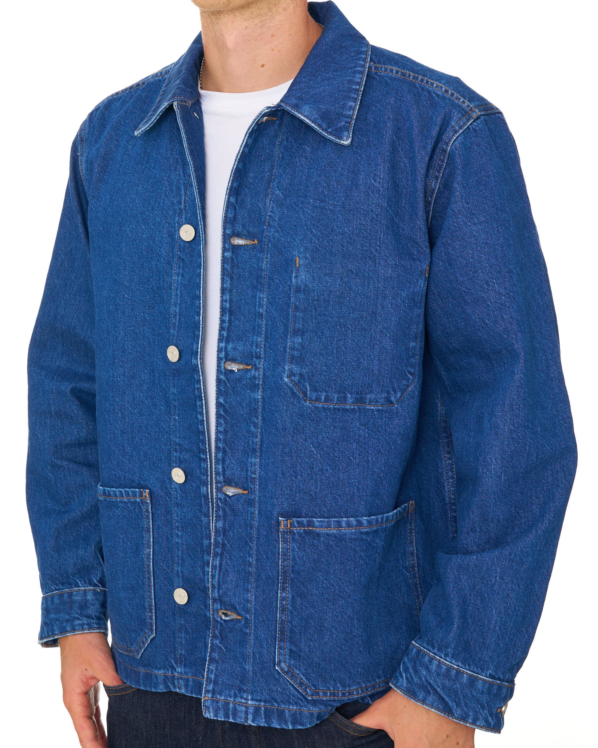 Lacoste Heavy Cotton Denim Overshirt Washed Deep Medium