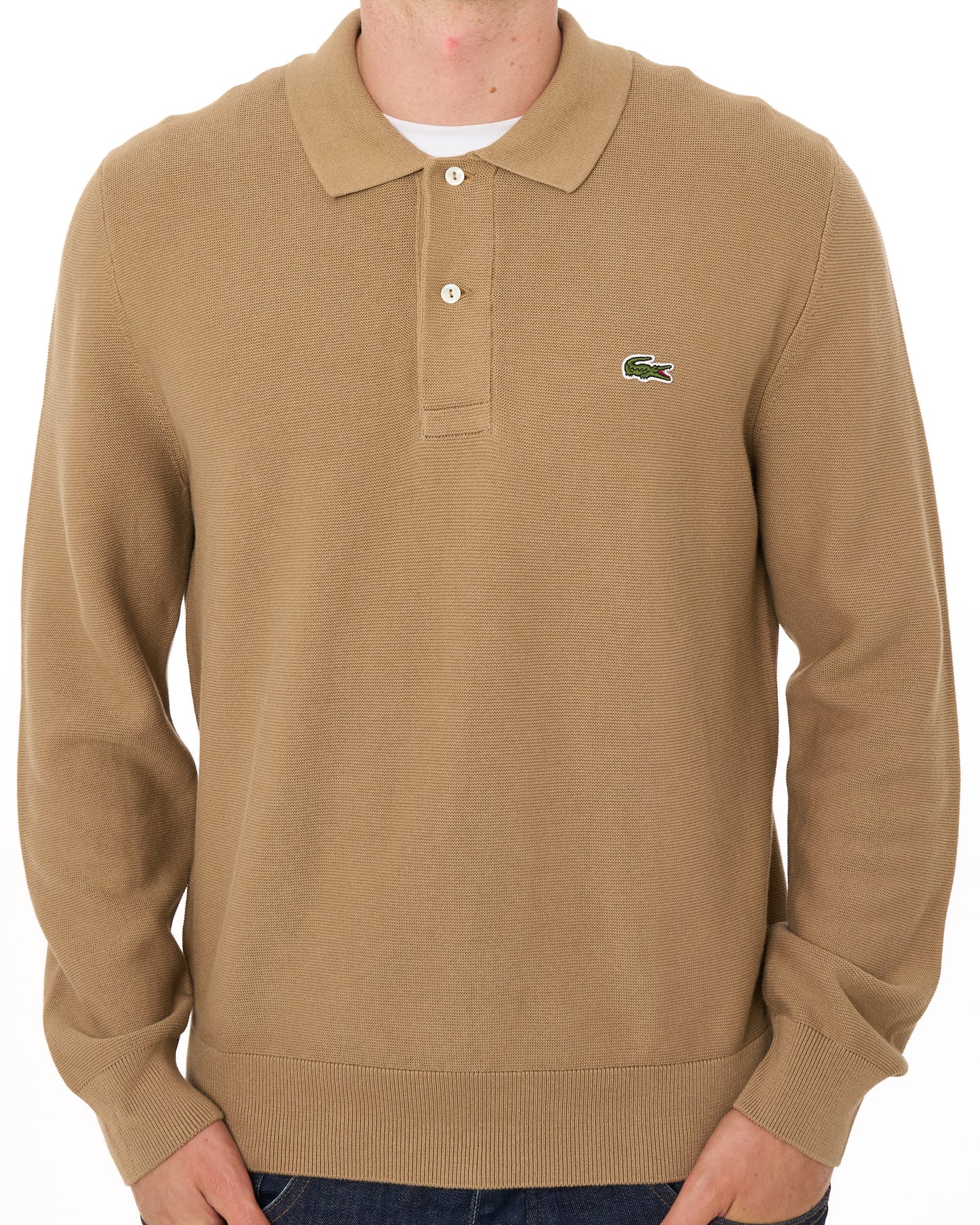 Lacoste Knitted Long Sleeve Polo Shirt Camel