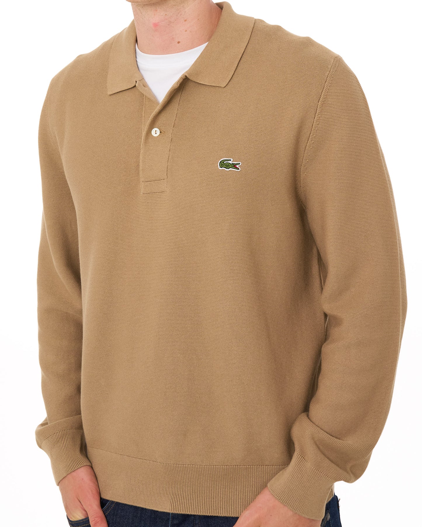Lacoste Knitted Long Sleeve Polo Shirt Camel