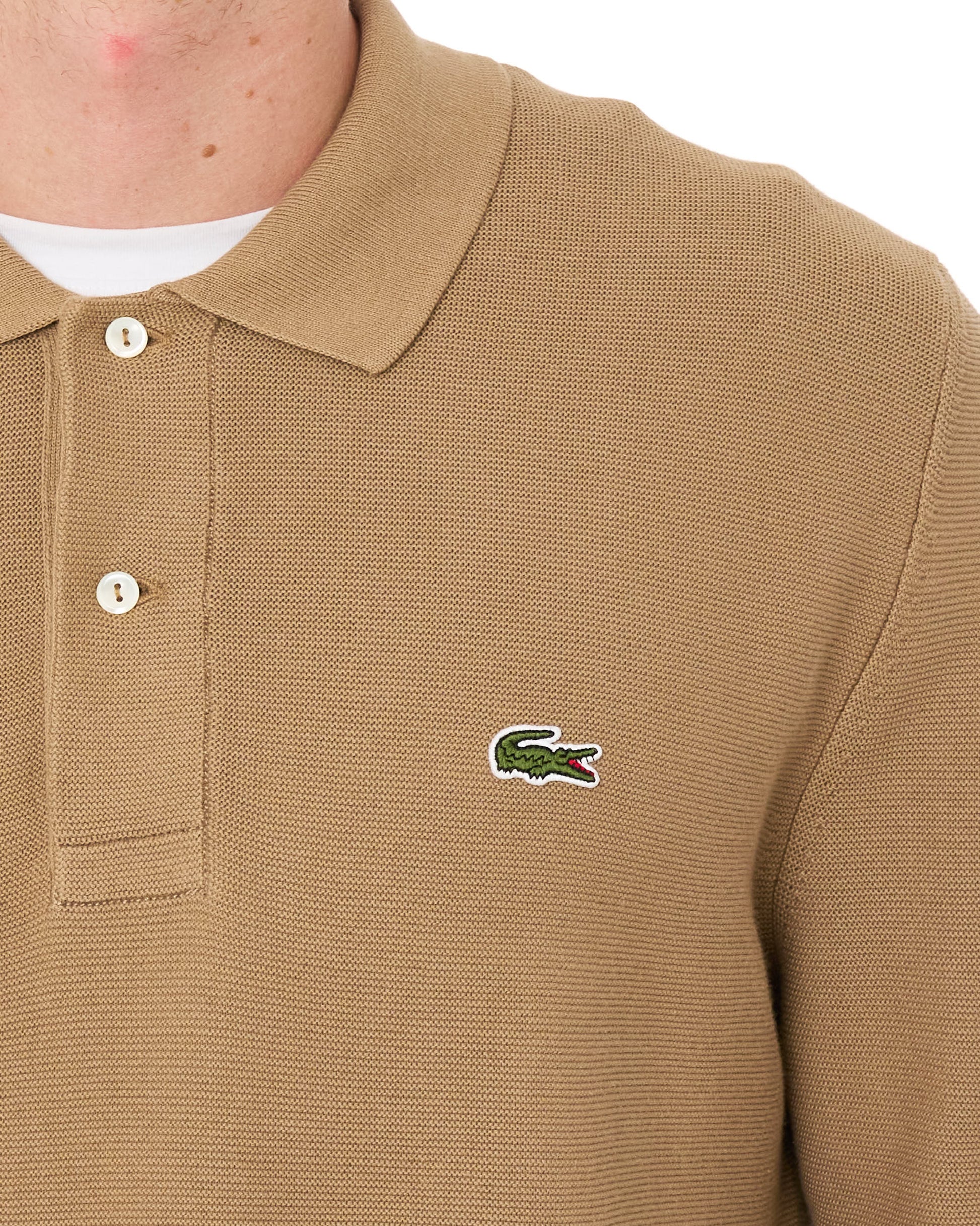 Lacoste Knitted Long Sleeve Polo Shirt Camel