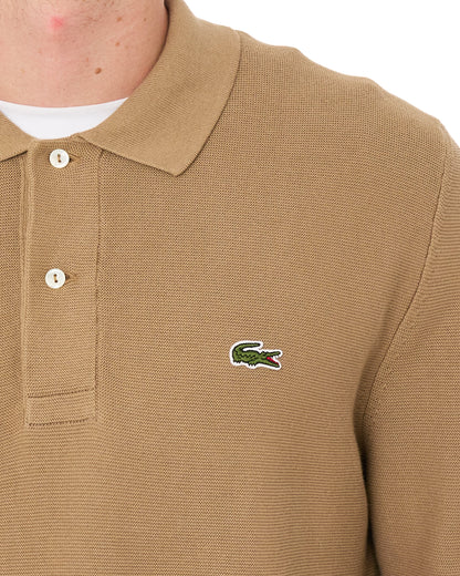 Lacoste Knitted Long Sleeve Polo Shirt Camel