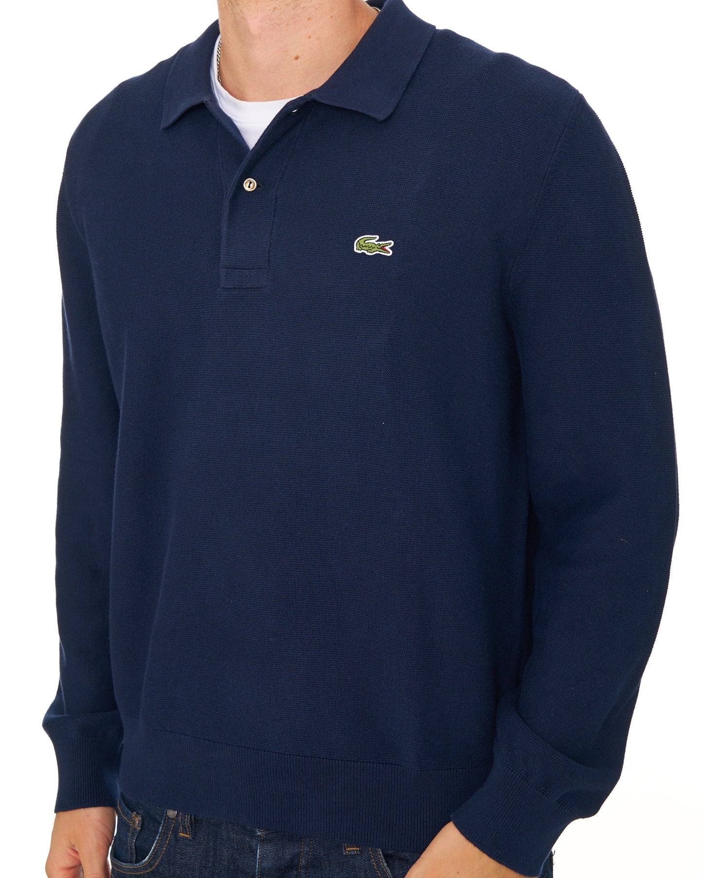 Lacoste Knitted Long Sleeve Polo Shirt Navy