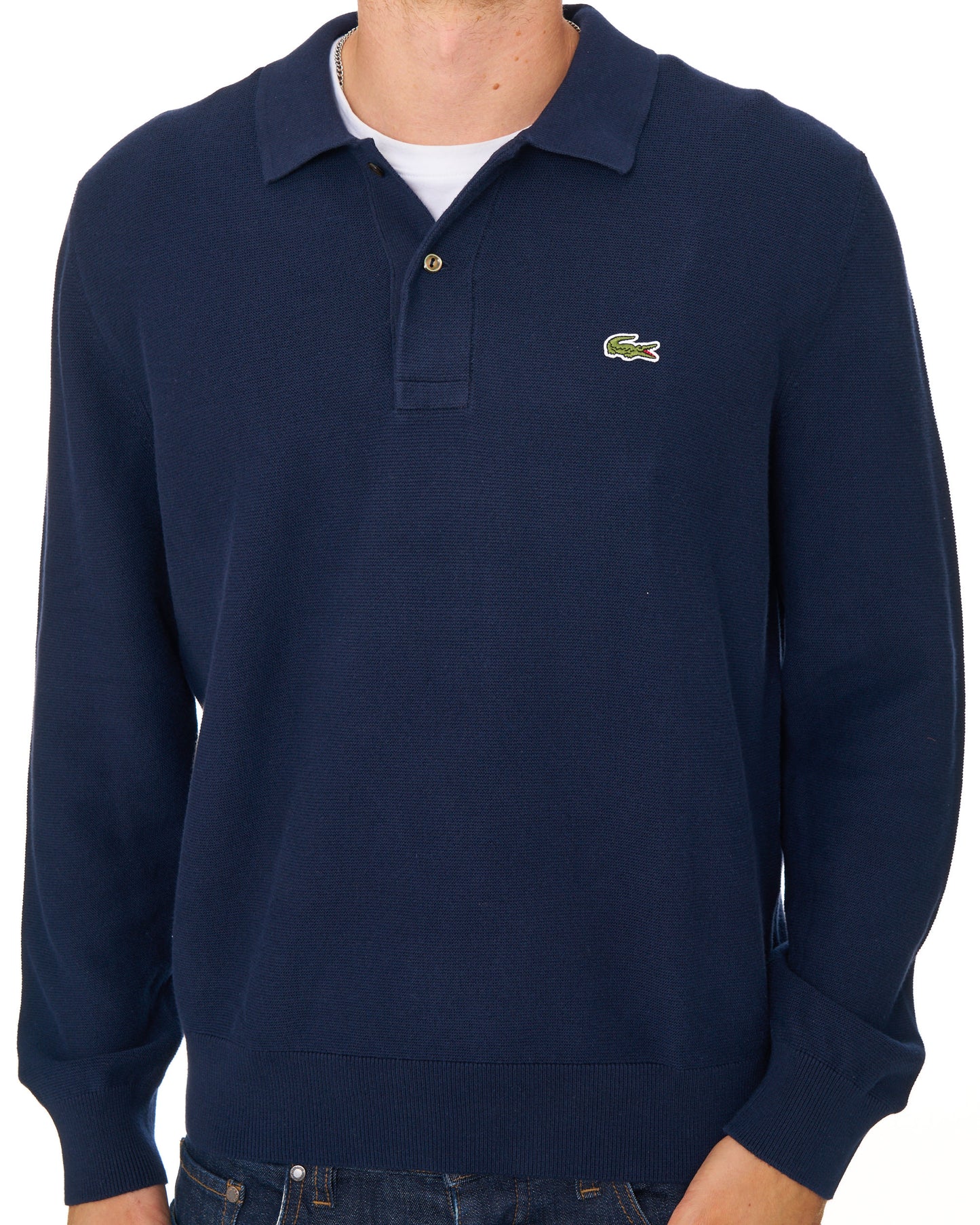 Lacoste Knitted Long Sleeve Polo Shirt Navy