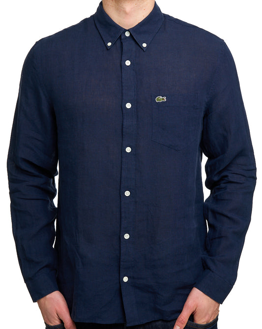 Lacoste Lacoste Long Sleeve Linen Shirt Navy