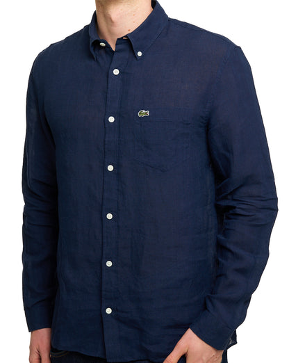 Lacoste Long Sleeve Linen Shirt Navy