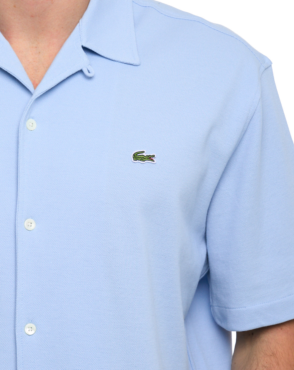 Lacoste Pique Cotton Short Sleeve Shirt Chambray Blue