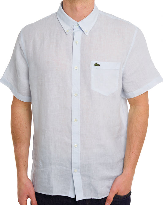 Lacoste Short Sleeve Linen Shirt Light Blue