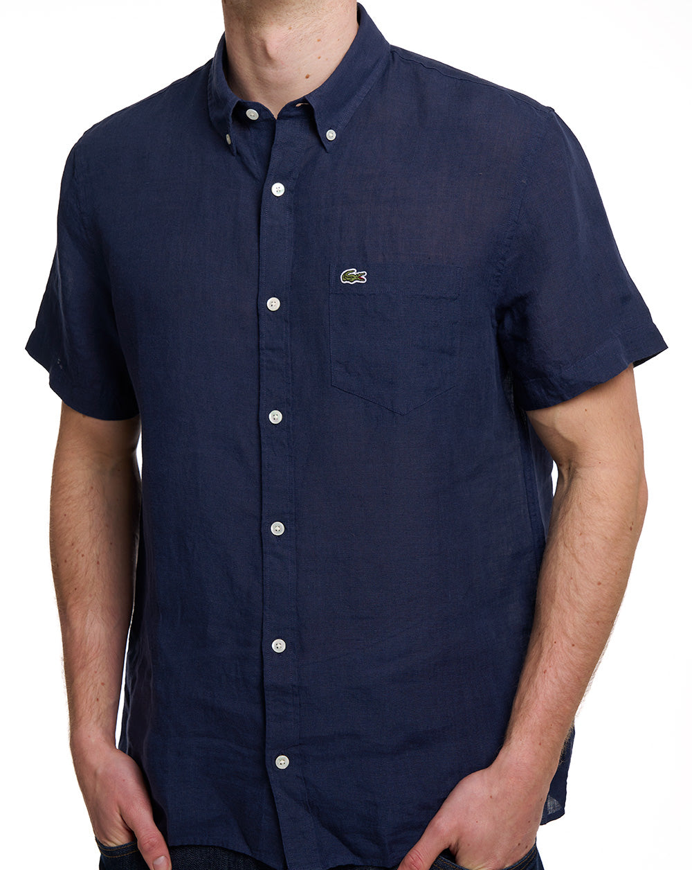 Lacoste Short Sleeve Linen Shirt Navy