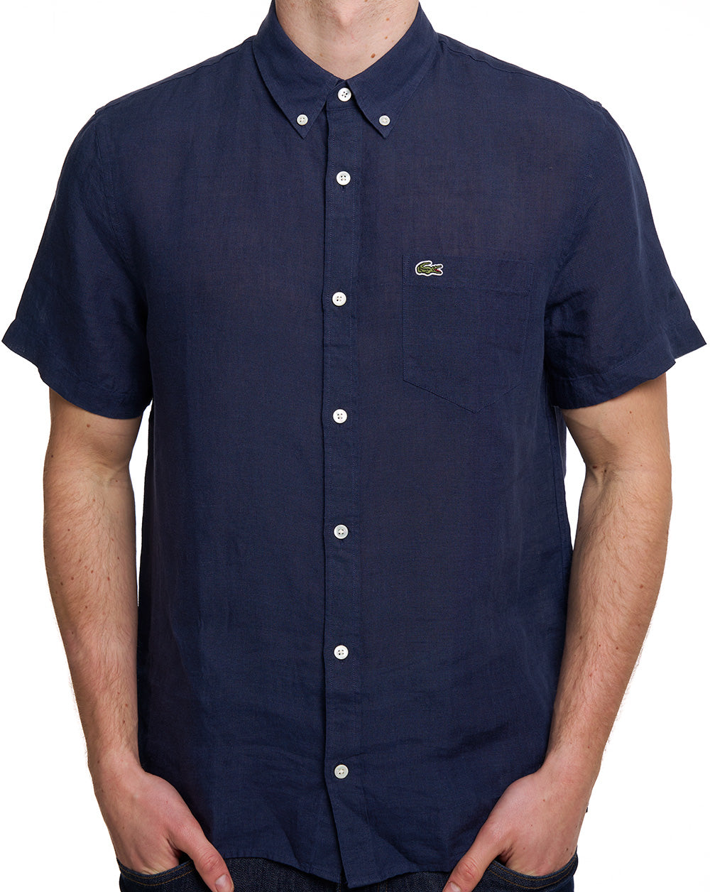Lacoste Short Sleeve Linen Shirt Navy