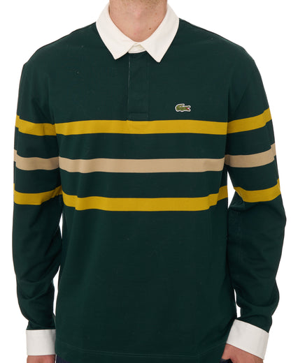 Lacoste Striped Pique Rugby Shirt Deep Green