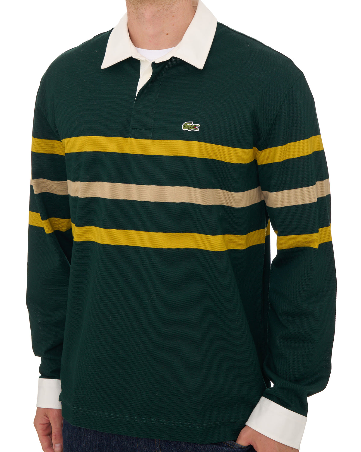 Lacoste Striped Pique Rugby Shirt Deep Green