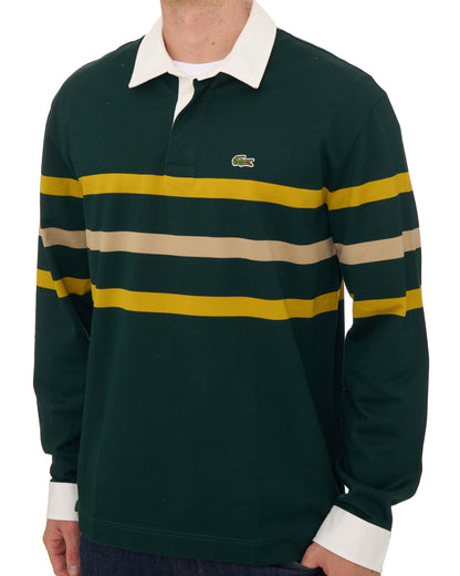 Lacoste Striped Pique Rugby Shirt Deep Green
