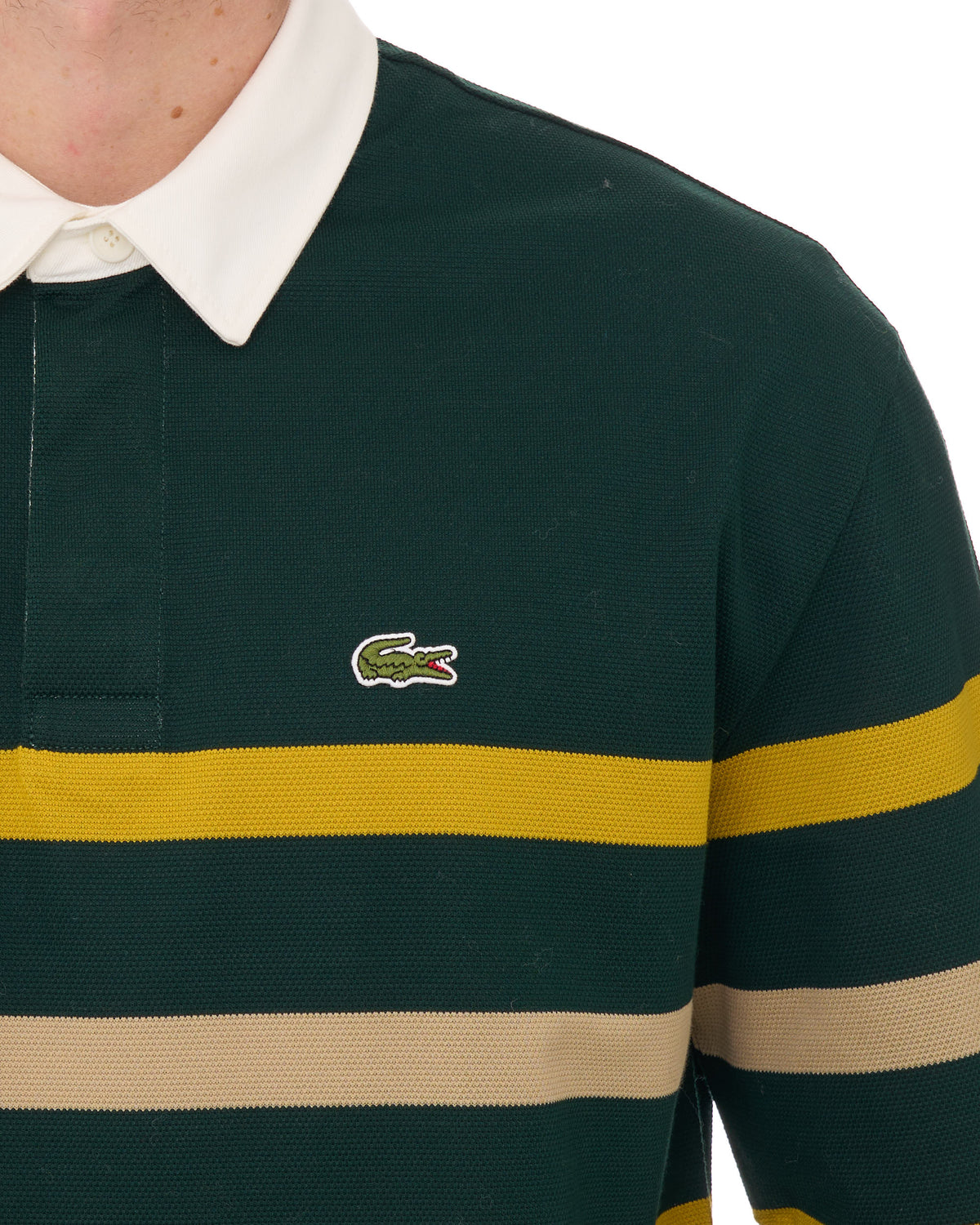 Lacoste Striped Pique Rugby Shirt Deep Green