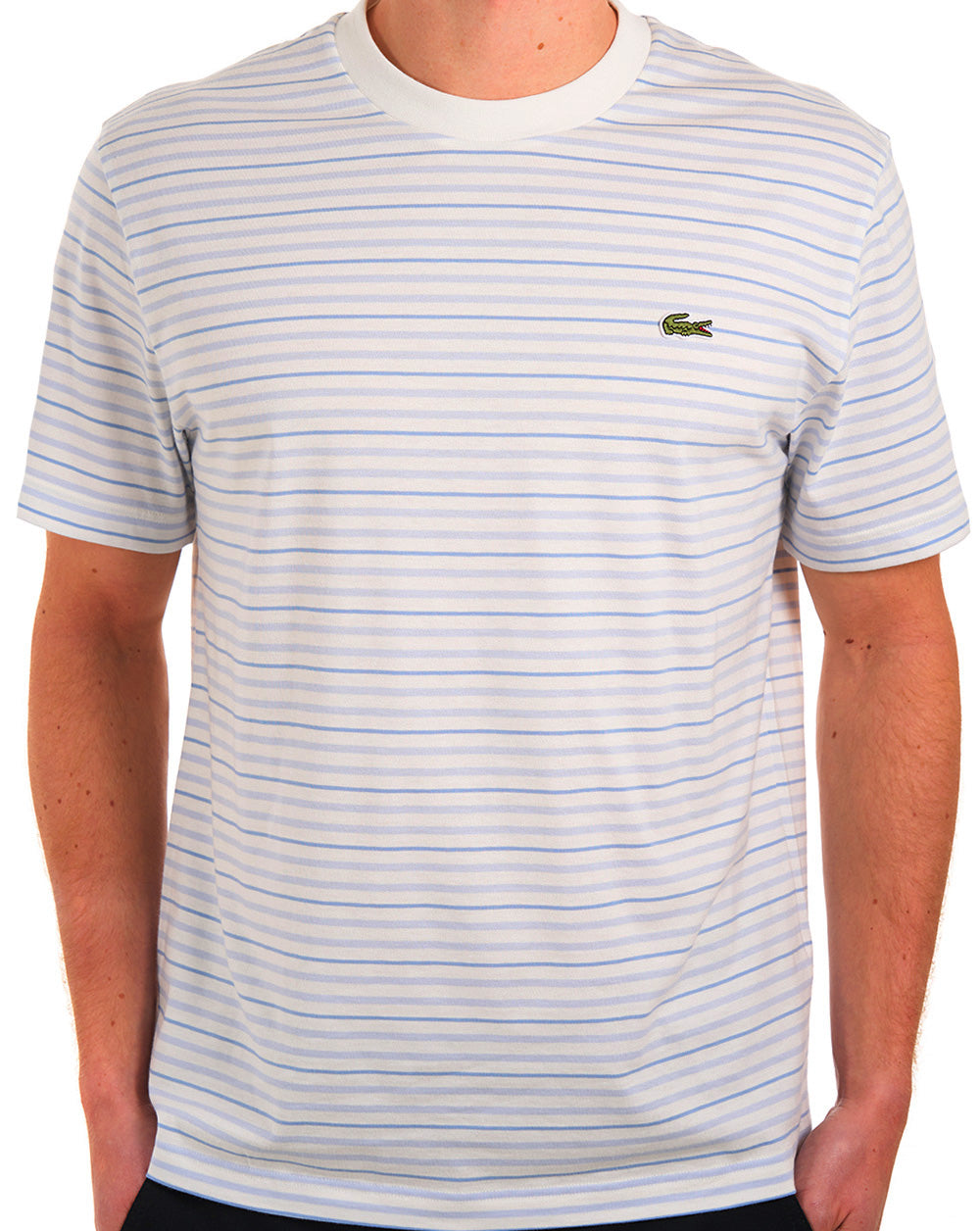 Lacoste Striped T Shirt Light Blue/Off White