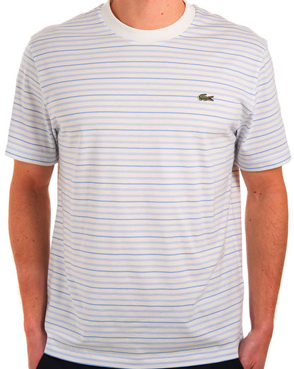 Lacoste Striped T Shirt Light Blue/Off White