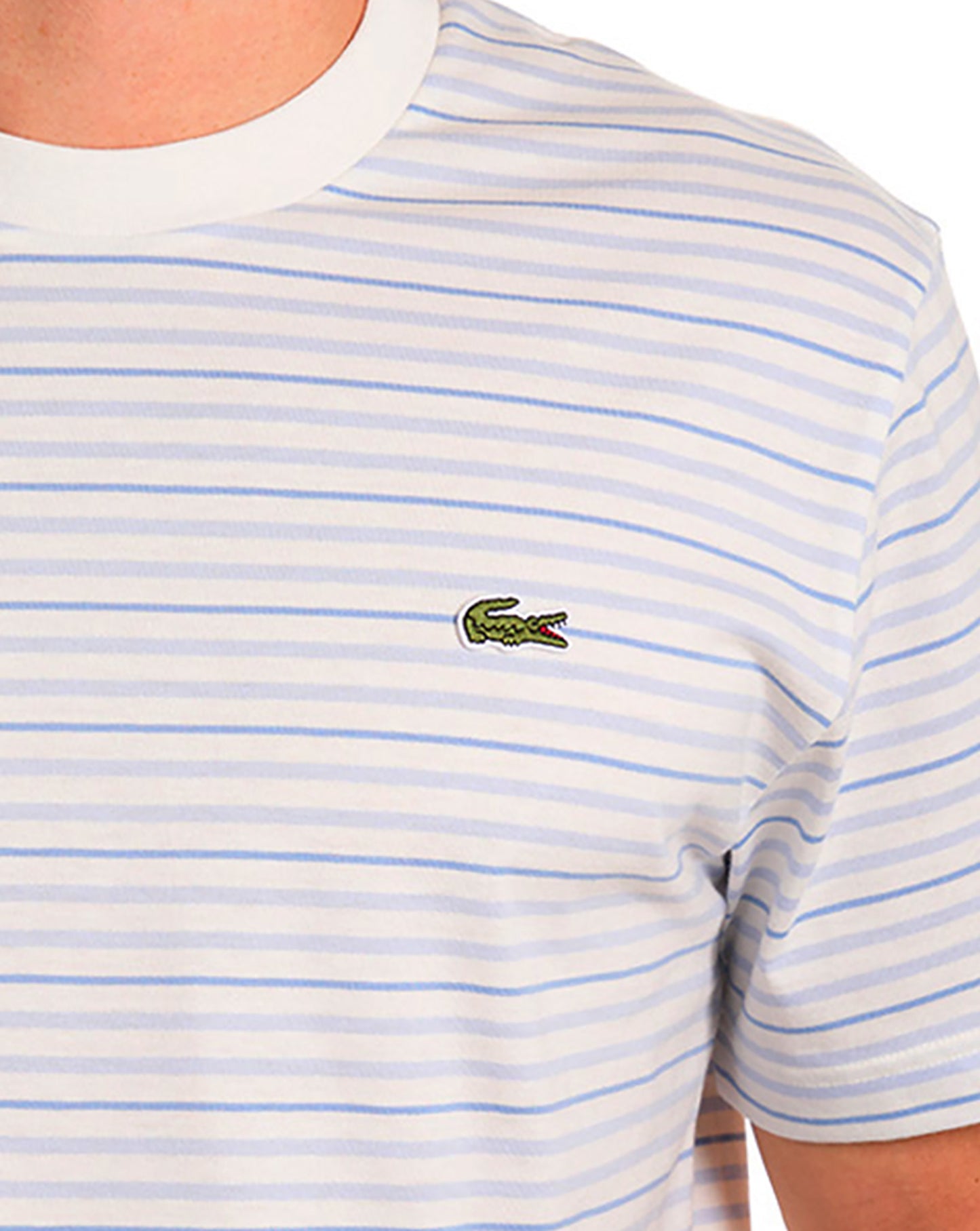 Lacoste Striped T Shirt Light Blue/Off White