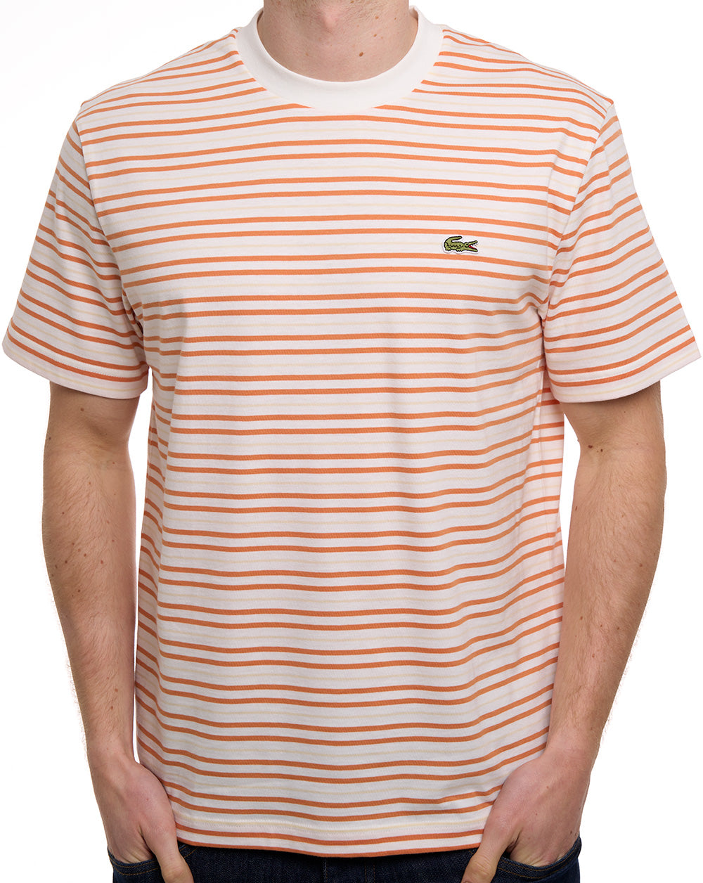 Lacoste Striped T Shirt Orange/Off White