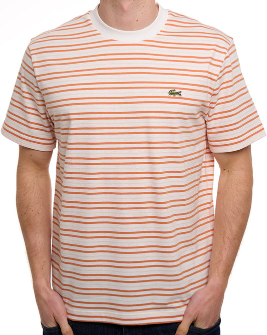 Lacoste Striped T Shirt Orange/Off White