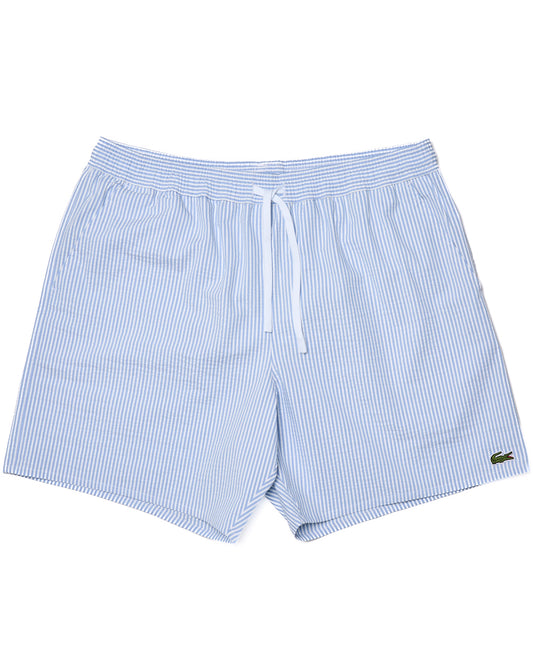 Lacoste Textured Striped Swim Shorts White/Light Blue