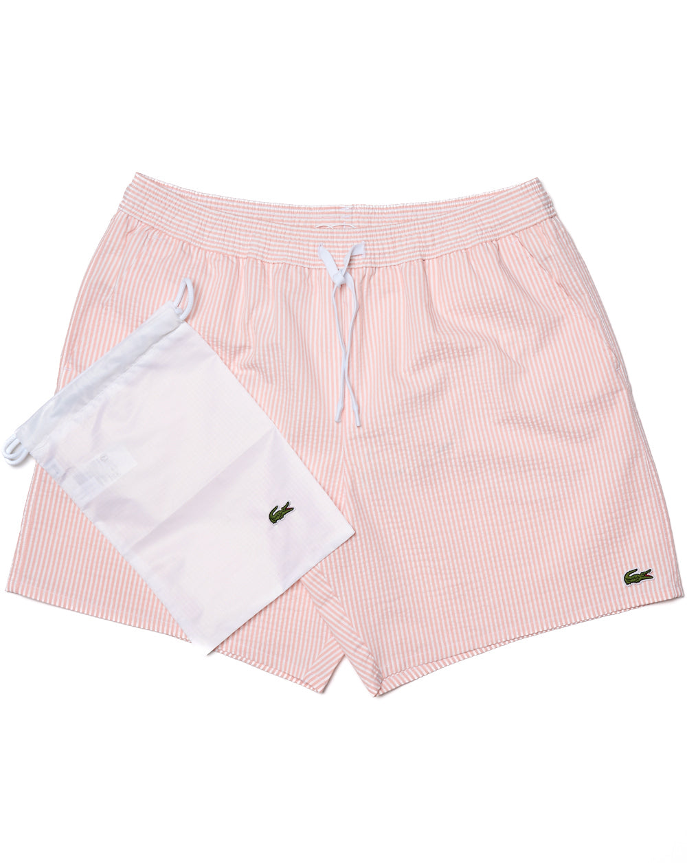Lacoste Textured Striped Swim Shorts White/Peach