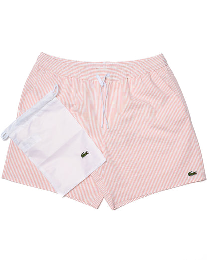 Lacoste Textured Striped Swim Shorts White/Peach