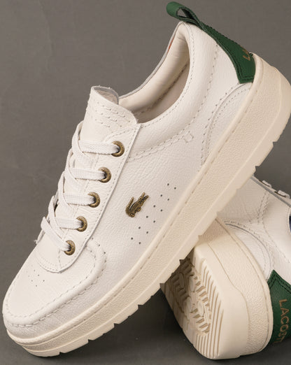 Lacoste Umpire Leather Trainers Off White/Dark Green