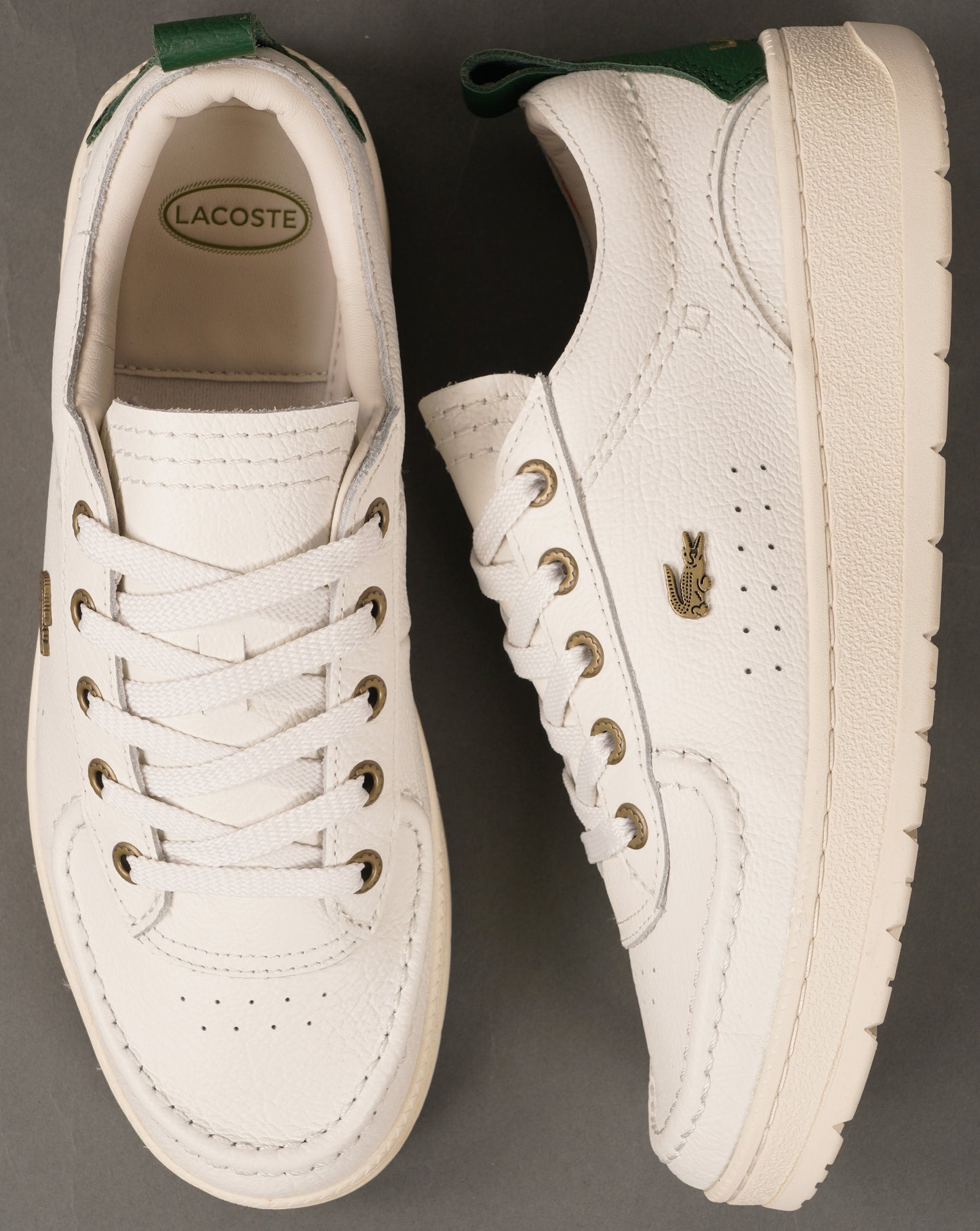 Lacoste Umpire Leather Trainers Off White/Dark Green