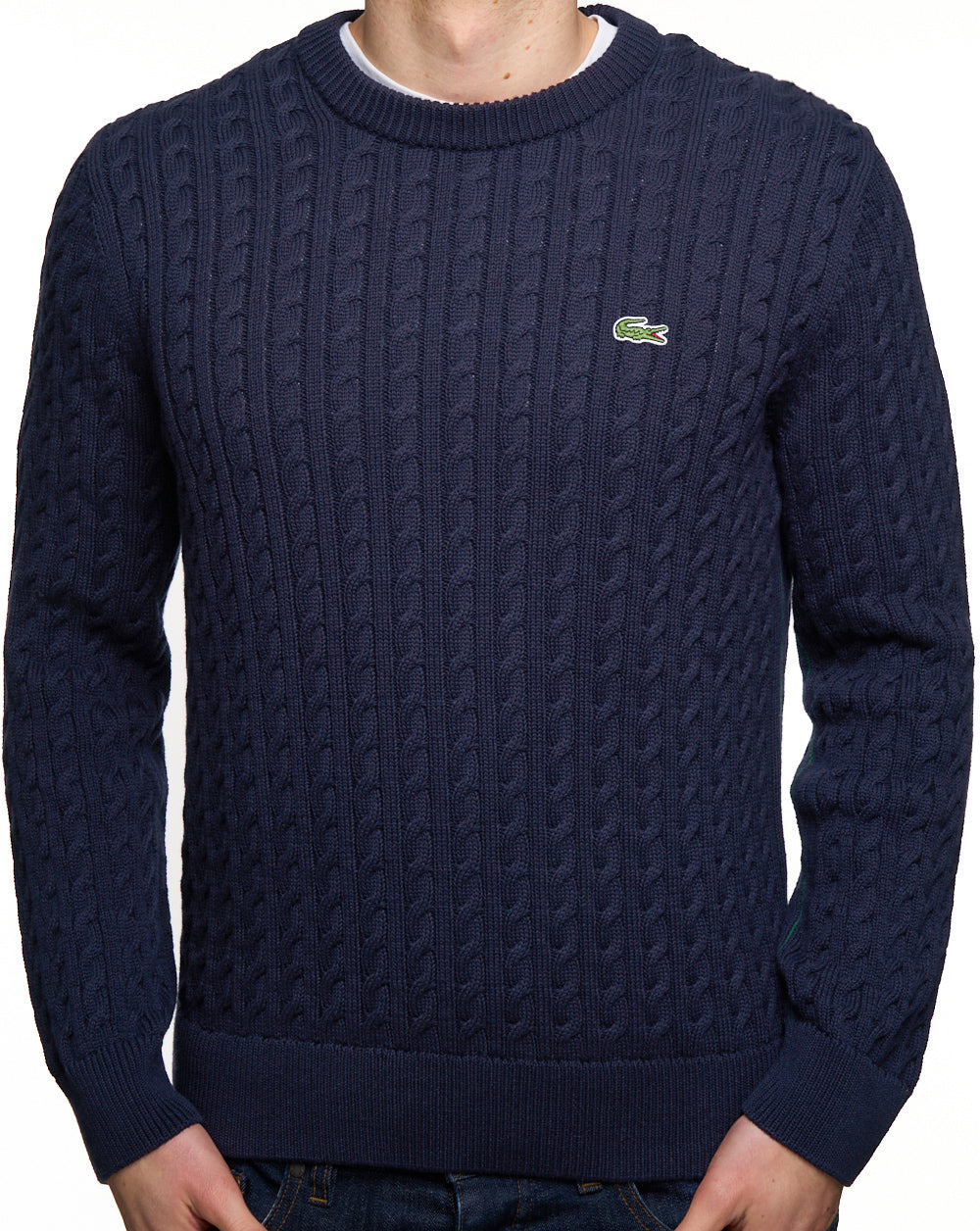 Lacoste Cable Knit Cotton Jumper Navy