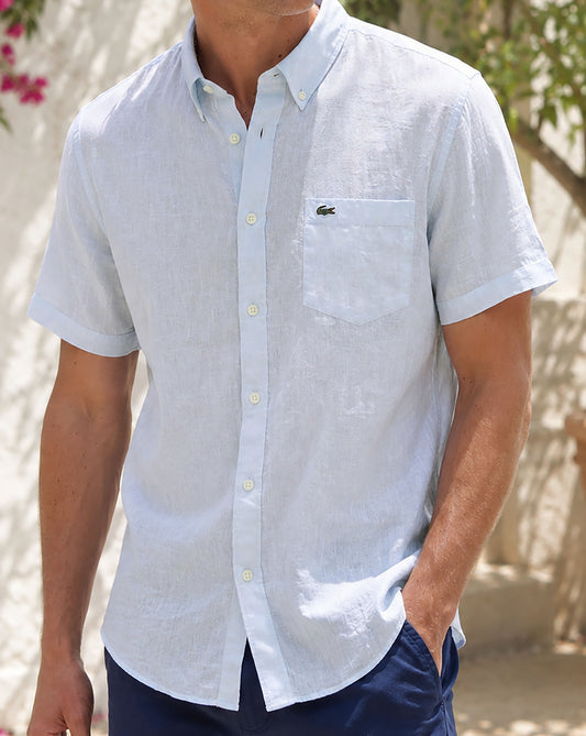 Lacoste Lacoste Short Sleeve Linen Shirt Light Blue