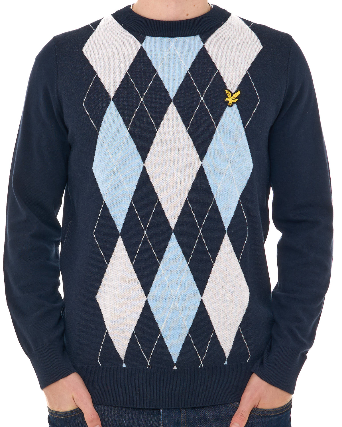 Lyle & Scott Argyle Knitted Crew Neck Jumper Navy