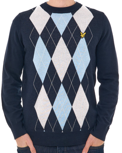 Lyle & Scott Argyle Knitted Crew Neck Jumper Navy