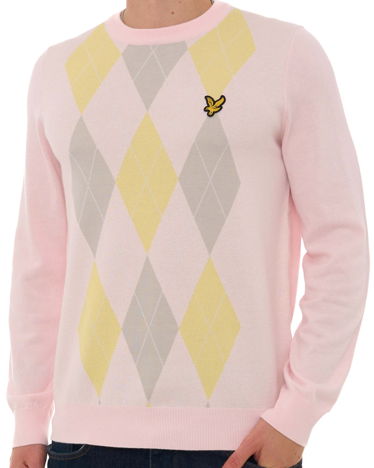 Lyle & Scott Argyle Knitted Crew Neck Jumper Pink