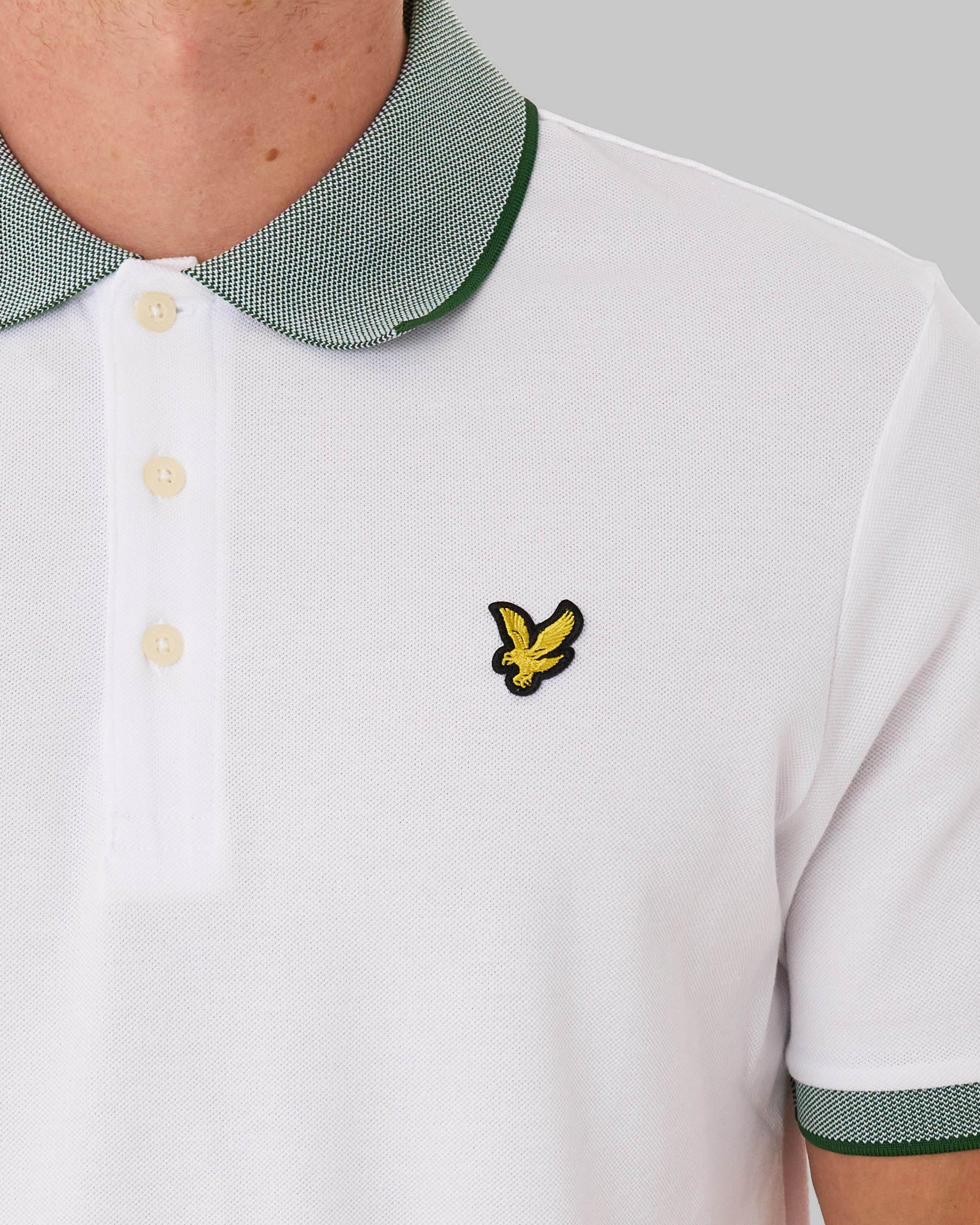 Lyle & Scott Birdseye Collar Polo Shirt White/Clover Green