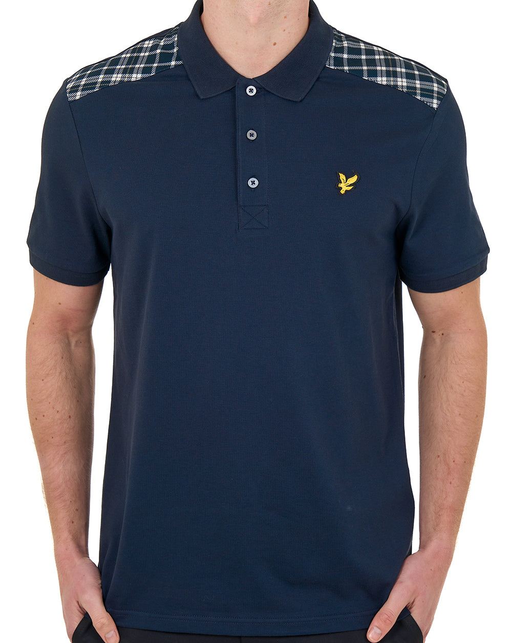 Lyle & Scott Check Panelled Polo Dark Navy