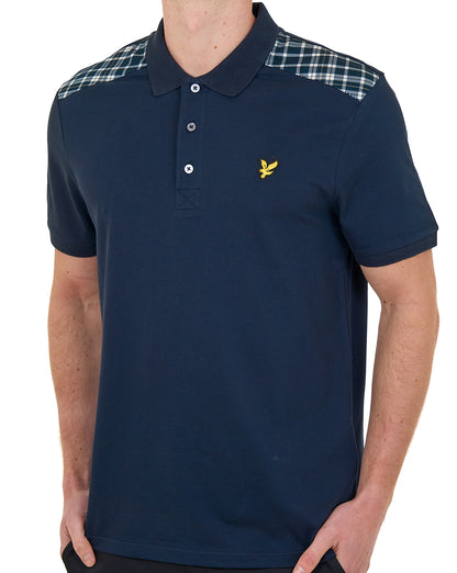 Lyle & Scott Check Panelled Polo Dark Navy