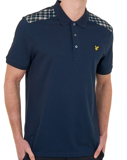 Lyle & Scott Check Panelled Polo Dark Navy